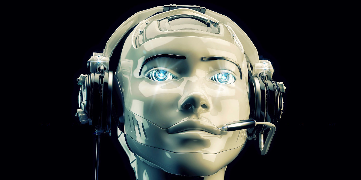 Stylish cyber support. Beautiful girl in headset. 3d render